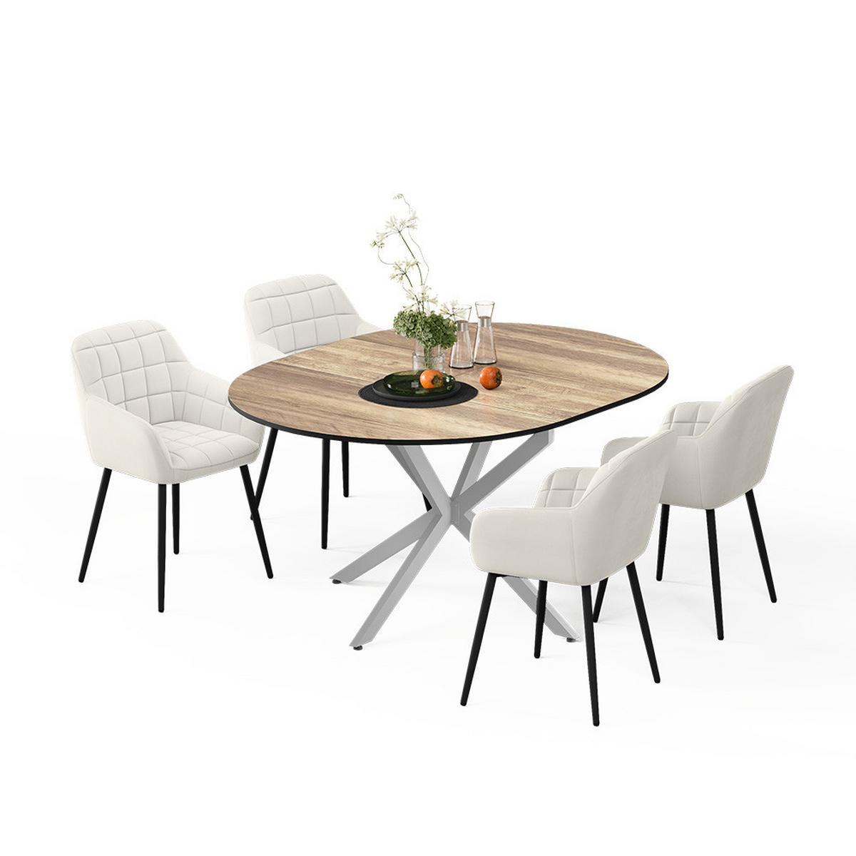 ESSTISCH-SET Loyd, Eiche rustikal/Grau, 120 x 120 cm mit 4 Esszimmerstühlen (Beige) - Wildeiche/Grau, Holzwerkstoff (120/76.5/120cm) - Vicco