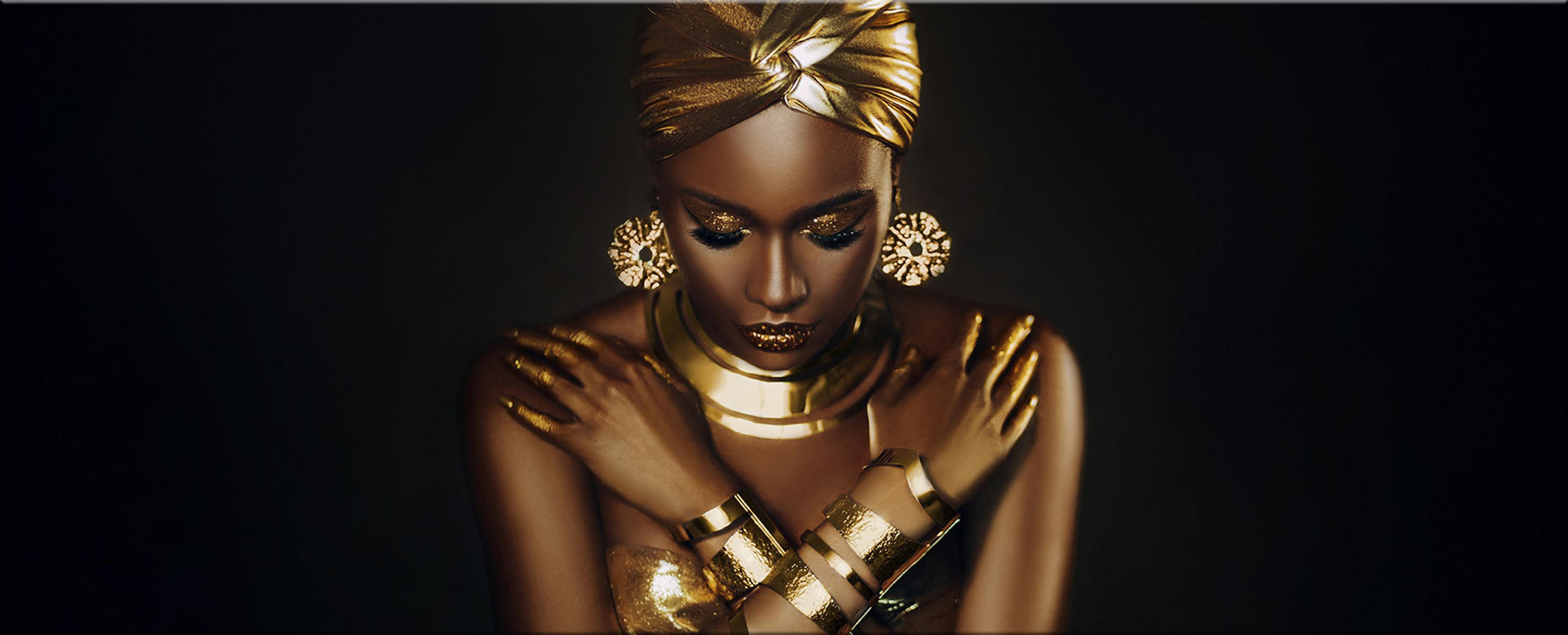 GLASBILD 125x50 cm Frau schwarz gold - Braun, Glas (125/50cm) - artissimo