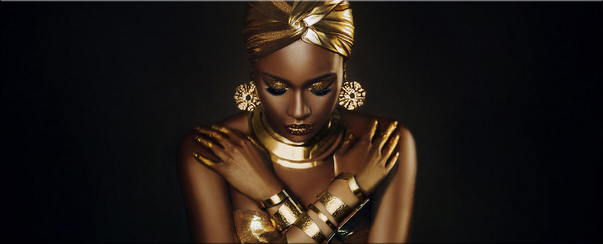 GLASBILD 125x50 cm Frau schwarz gold - Braun, Glas (125/50cm) - artissimo