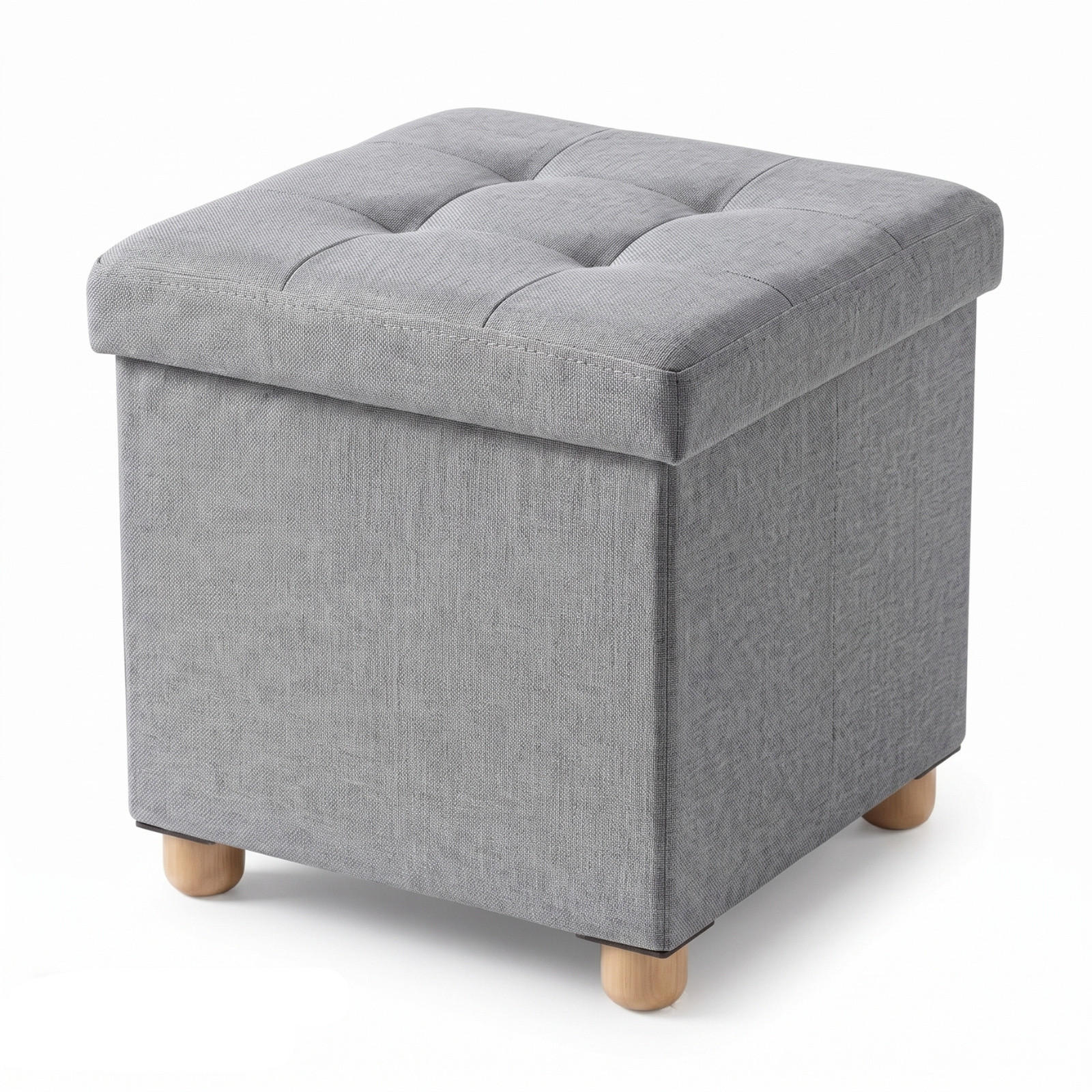 POUF mit Stauraum auf hölzernen Beinen 38/38/38 cm - Grau, Textil (38/38/38cm) - SCENA LIVING