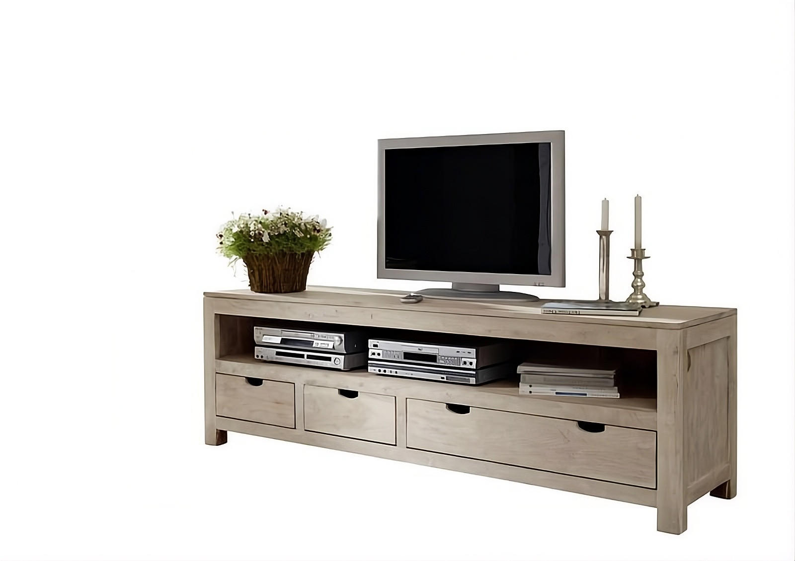 TV-BOARD Akazie 190x50x60 white stone getüncht NATURE WHITE #44 - Beige, Holz (190/60/50cm) - Massivmoebel24