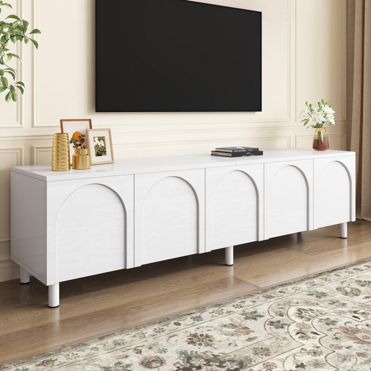 TV-ELEMENT mit 5 Türen 180 x 38 x 45 cm MDF Weiß - Weiß, Holzwerkstoff (38/45/180cm) - Beauniv