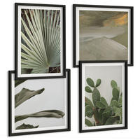 BILDER SET 4er Set - 50x50 cm & 40x60 cm Schwarzer Rahmen - Blätter tropischer Pflanzen in Pastellfarben - Schwarz, Kunststoff (50/50cm) - TULUP