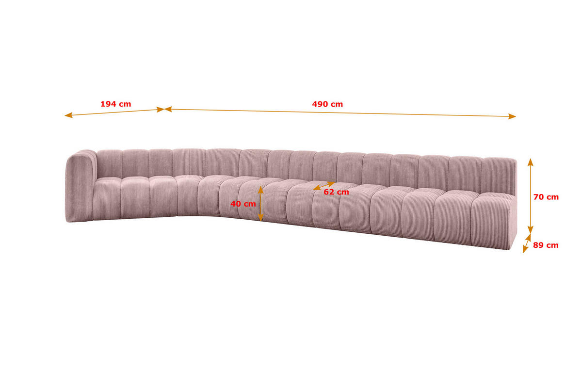 ECKSOFA modulares Sofa Karex-L3 - 490x194x70 cm Rosa - Rosa, Holzwerkstoff/Textil (490/194cm) - ALTDECOR