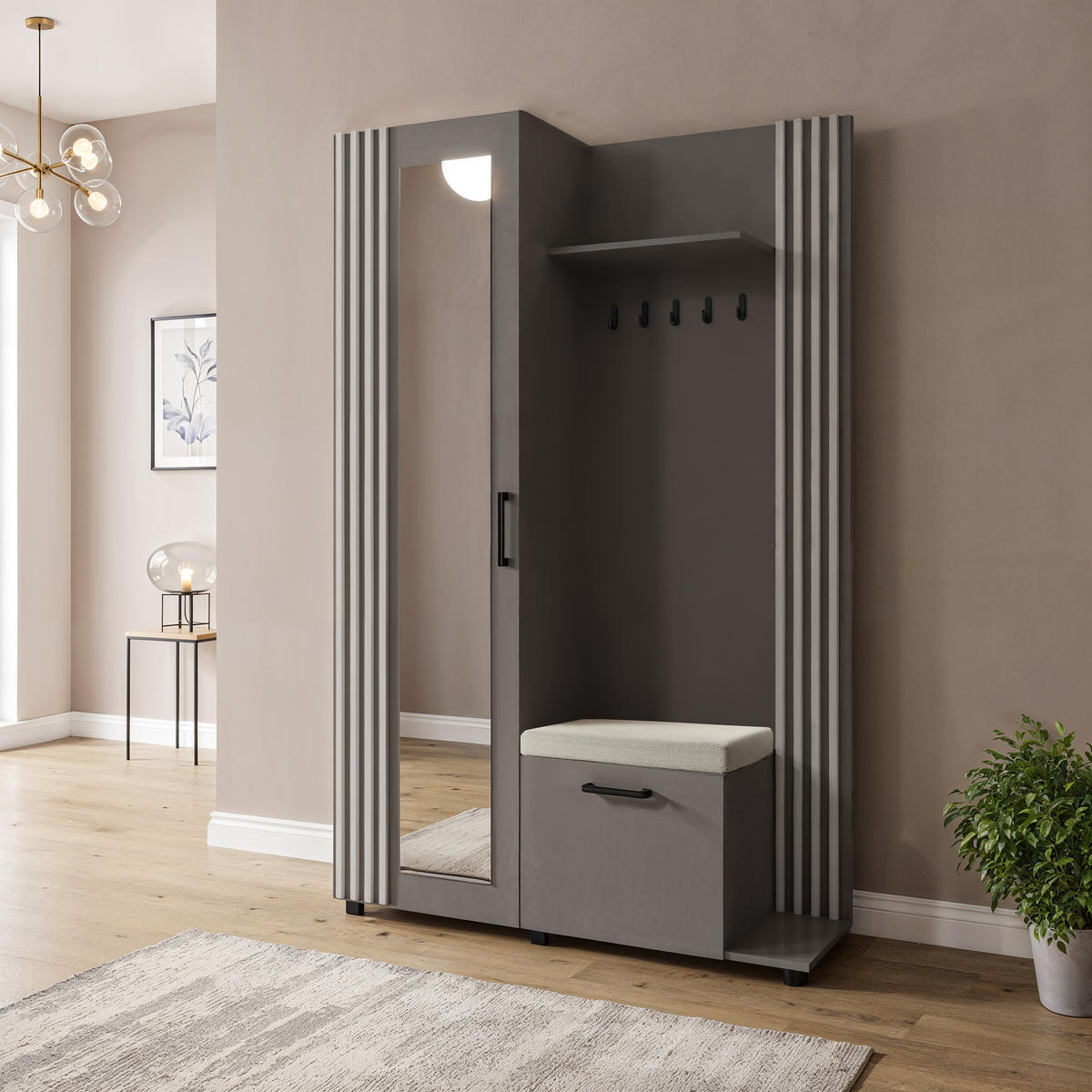 GARDEROBENSCHRANK ARMADIO 137/207/42 cm Modern Garderobe-Set Grau - Weiß/Grau, Holzwerkstoff (137/207/42cm) - MASSENO