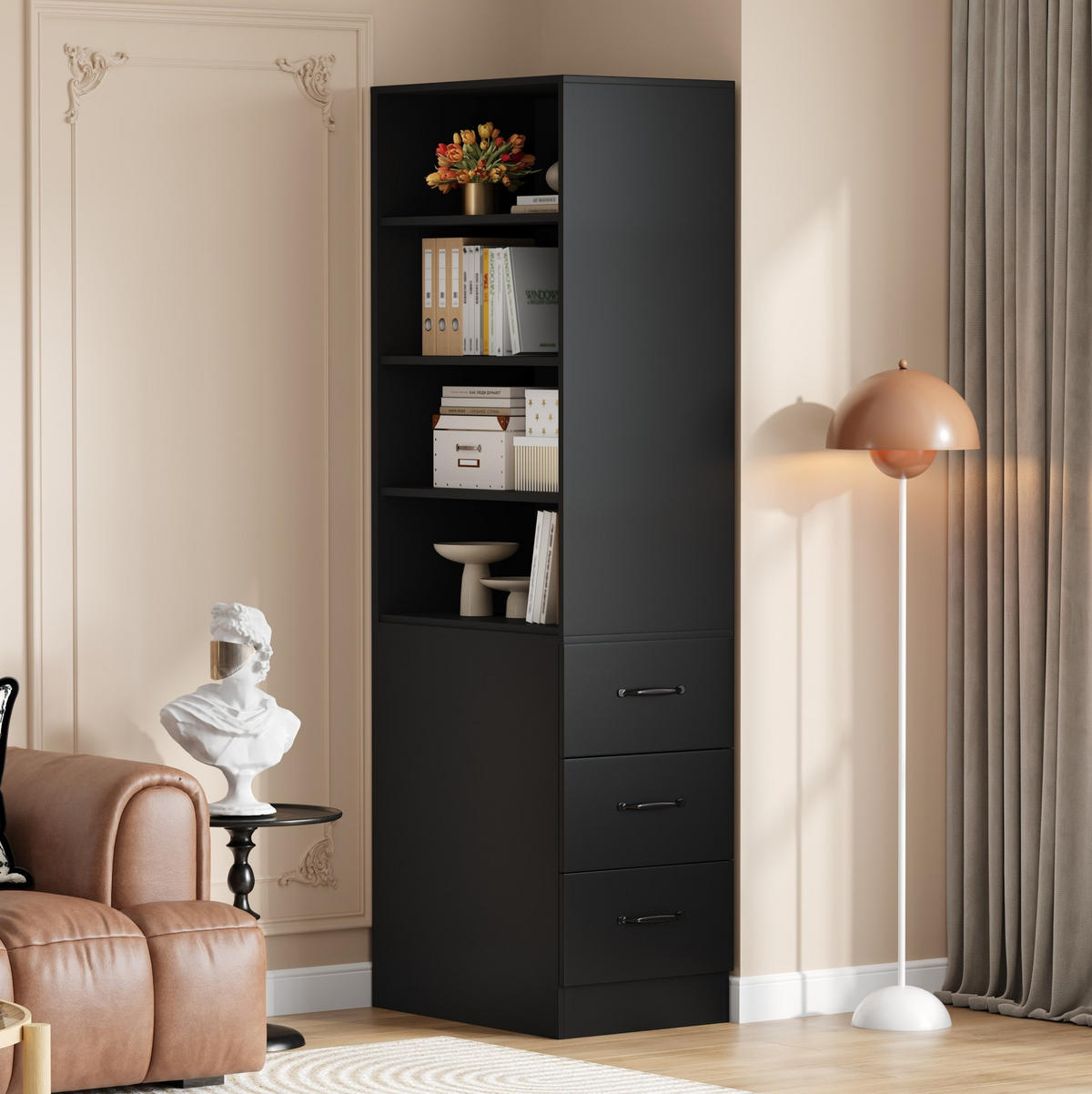HIGHBOARD 60/180/38 cm Schwarz aus Spanplatte mit Seitenschubladen - Schwarz, Holzwerkstoff (38/180/60cm) - OKMYHOME