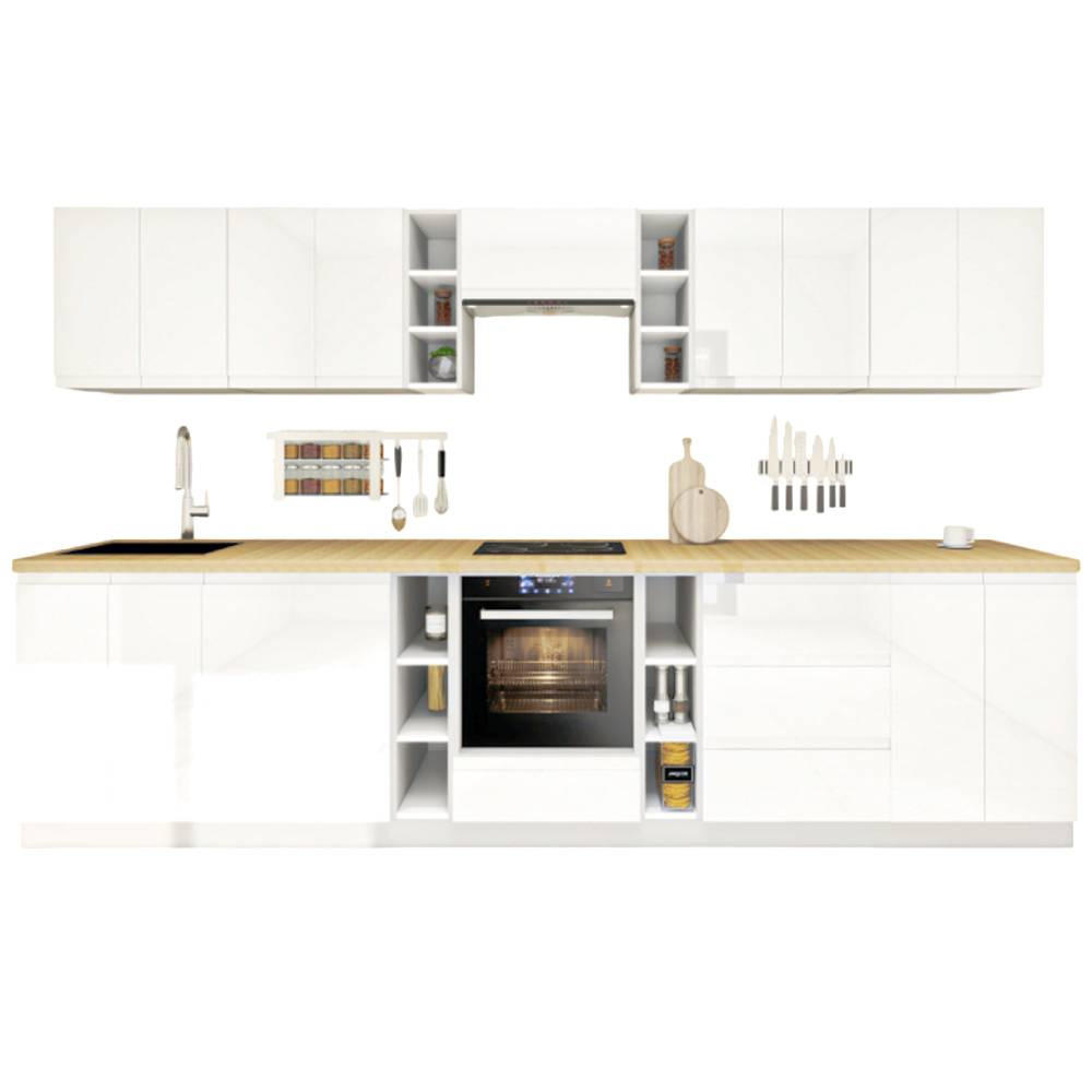 KÜCHENZEILE 340 cm - Aspen KA14-M340- in Weiß/Hochglanz - Weiß Hochglanz, Holz (340/212/52cm)