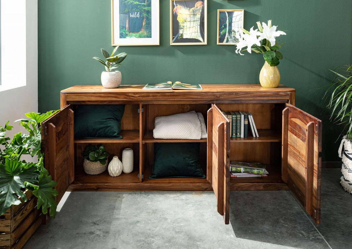 SIDEBOARD Sheesham 185x40x80 walnuss gewachst TORONTO #201 - Walnussfarben, Holz (185/80/40cm) - Massivmoebel24