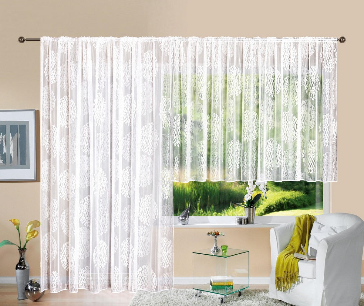 SCHLAUFENGARDINE KREISMUSTER HxB 225x300 cm - Weiß, Textil (300/225cm) - Gardinenbox
