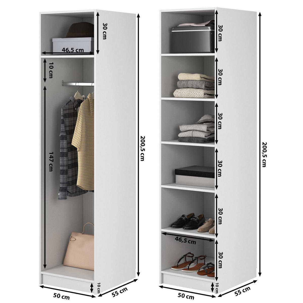 KLEIDERSCHRANK Frame Weiß 100 cm - Goldfarben/Weiß, Holzwerkstoff/Metall (100/200.5/57cm) - Selsey