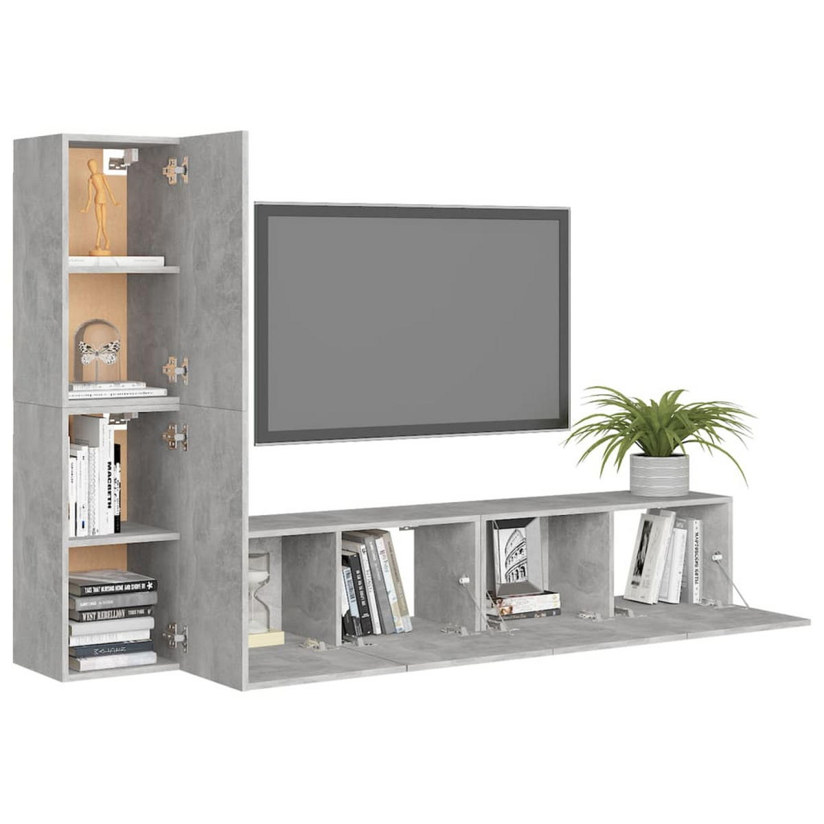 TV-SCHRANK-SET Betongrau Holzwerkstoff 4-teilig - Grau, Holzwerkstoff (30/30/80cm) - vidaXL