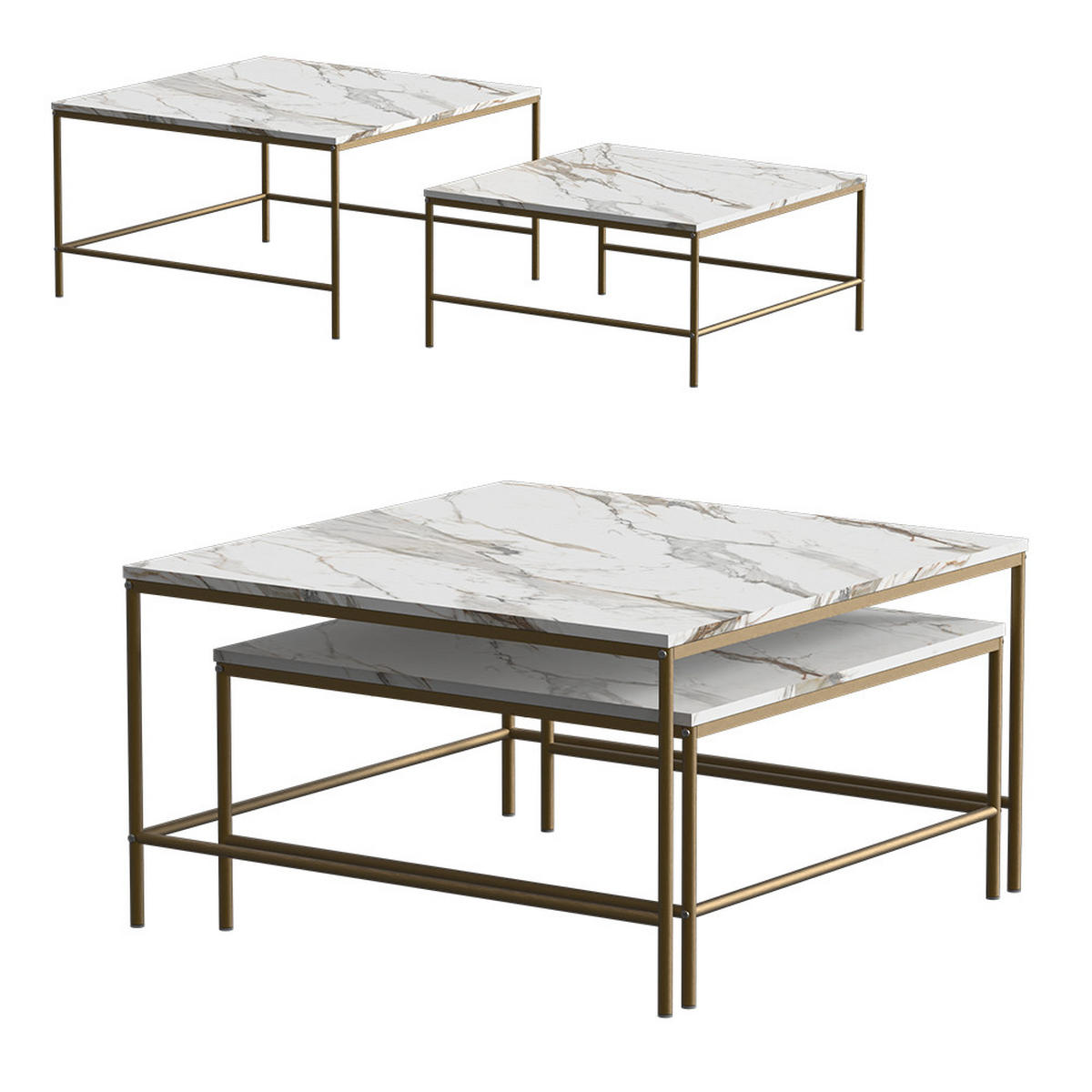 COUCHTISCH-SET Ramio Weiß/Gold 80 x 80 cm 2 Teile - Goldfarben/Weiß, Holzwerkstoff (80/80/45cm) - Vicco