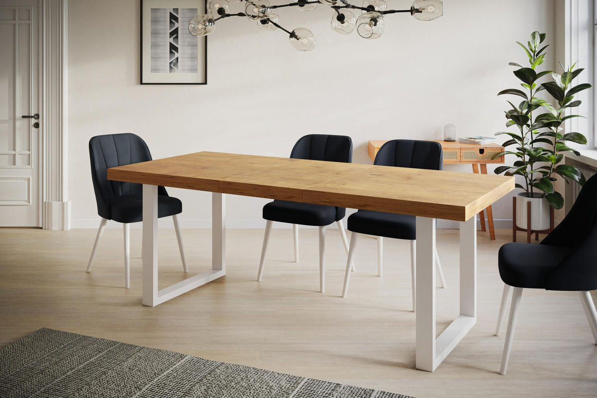 ESSZIMMERTISCH LOFT-U, ausziehbarer Tisch 180-280X90X77 cm, Farbe: LANCELOT, mit Metallbeinen in Farbe Weiß - Beige/Weiß, Holzwerkstoff (180/90/77cm) - Alpi-Möbel