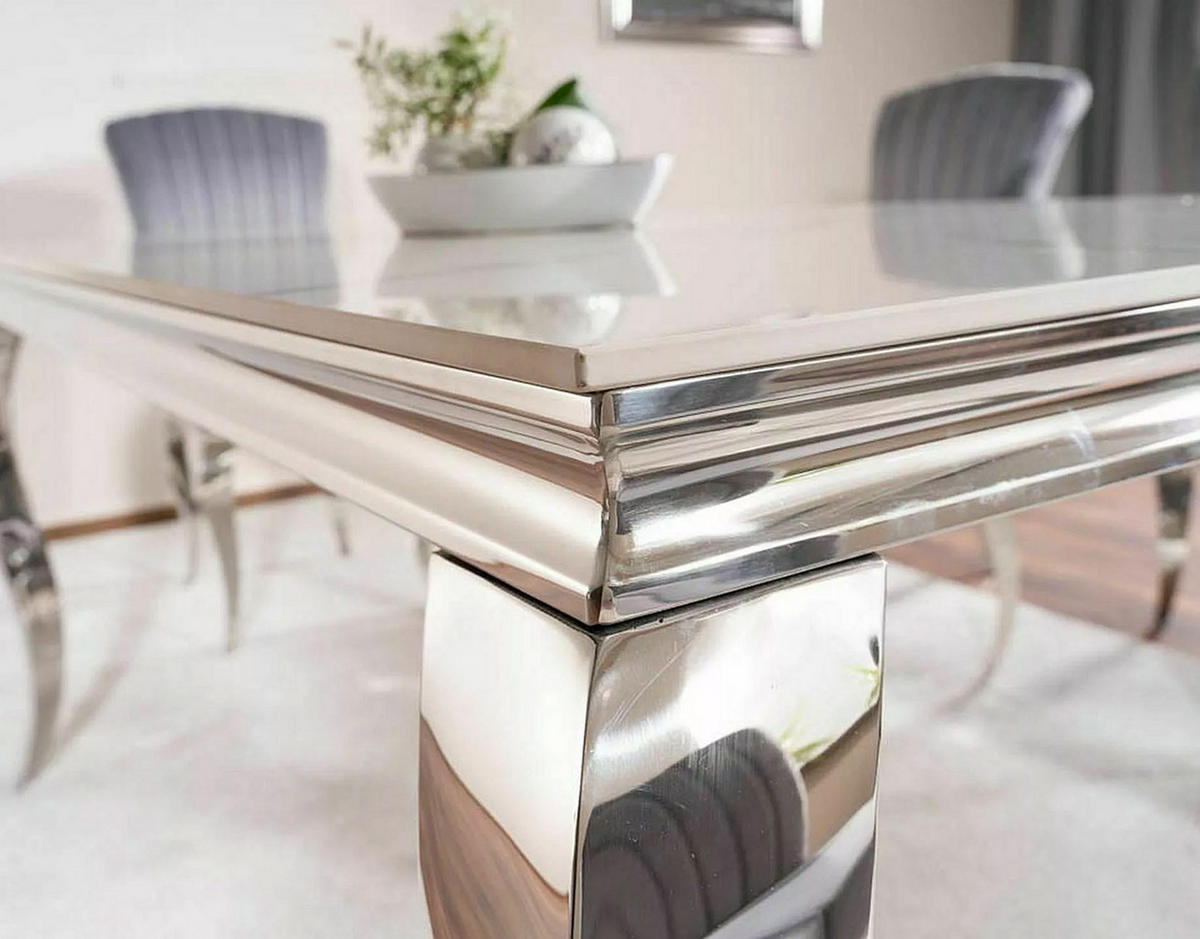 ESSTISCH Prince Weiß Marmor / Chrom 180 / 90 / 75cm - Silberfarben/Weiß, Holz/Keramik (90/180/75cm) - Feldmann-Wohnen