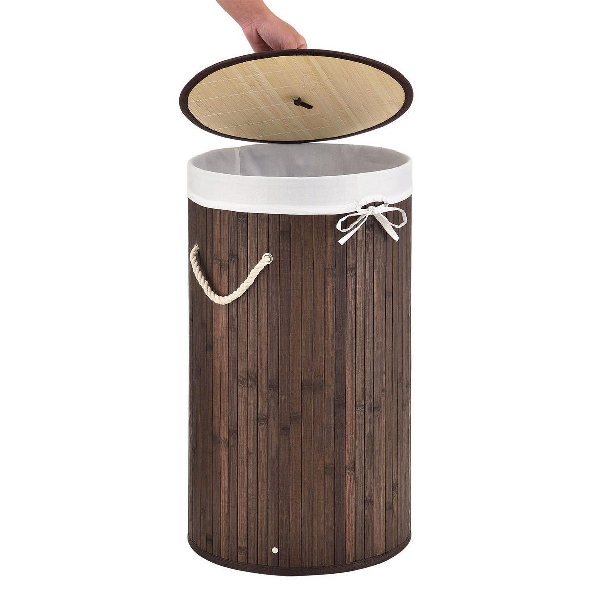 WÄSCHEKORB Curly-Round 55 L natur - Braun, Holz (35/60/35cm) - Juskys