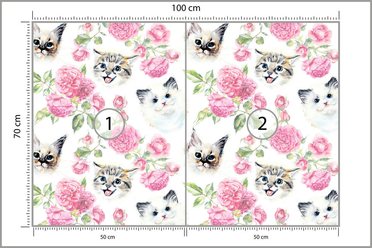 FOTOTAPETE für Badezimmer Kätzchen Rosen Blumen 100x70 - Beige/Rosa, Papier (100/70cm) - Muralo