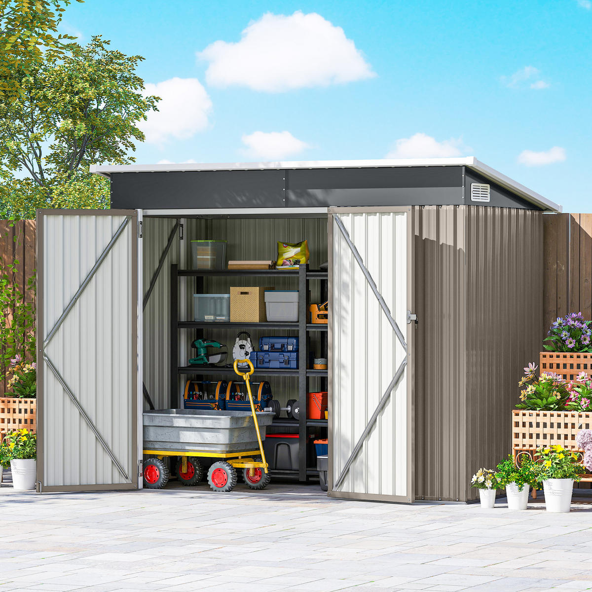 GERÄTEHAUS Verzinkter Stahl Hellgrau - Hellgrau, Metall (132/185/234cm) - Outsunny