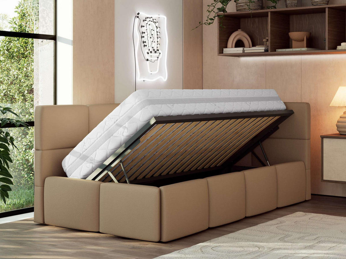 JUGENDBETT ARVO 90/200 - Braun Kunstleder - Foam-Matratze - Rechts Seite - Braun, Textil (90/200cm) - MKS