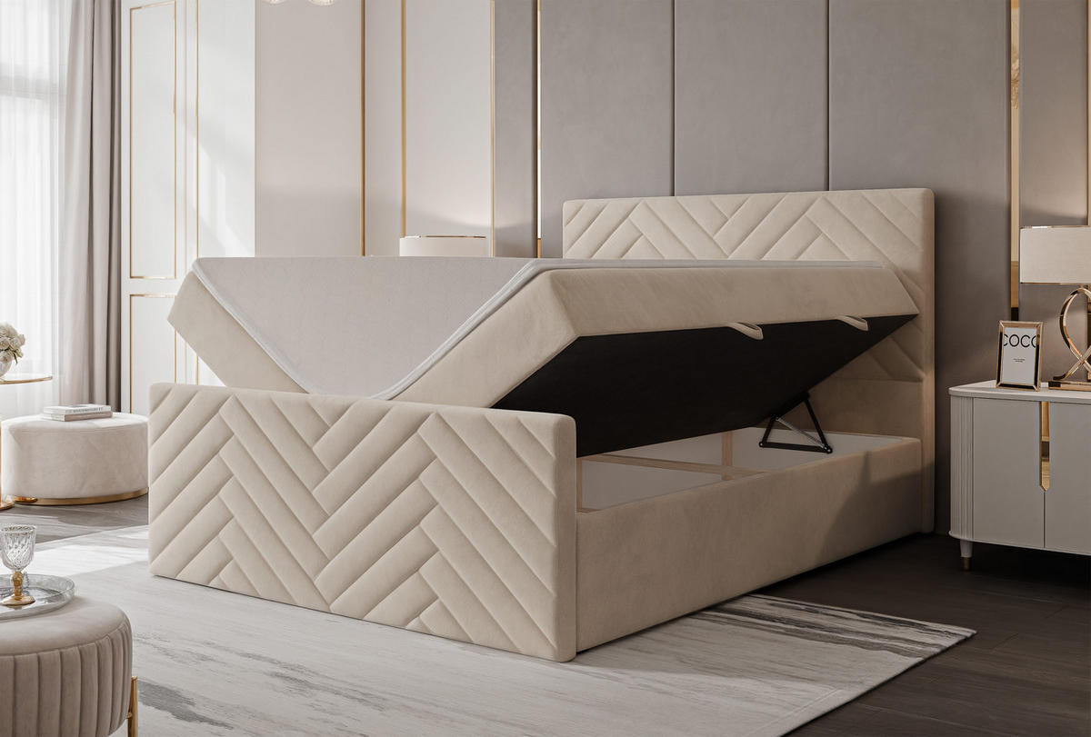 BOXBETT NEREA PLUS 160/200 cm mit Matratze und Topper, Hellbeige - Sandfarben, Holzwerkstoff/Textil (160/200cm) - Idohome