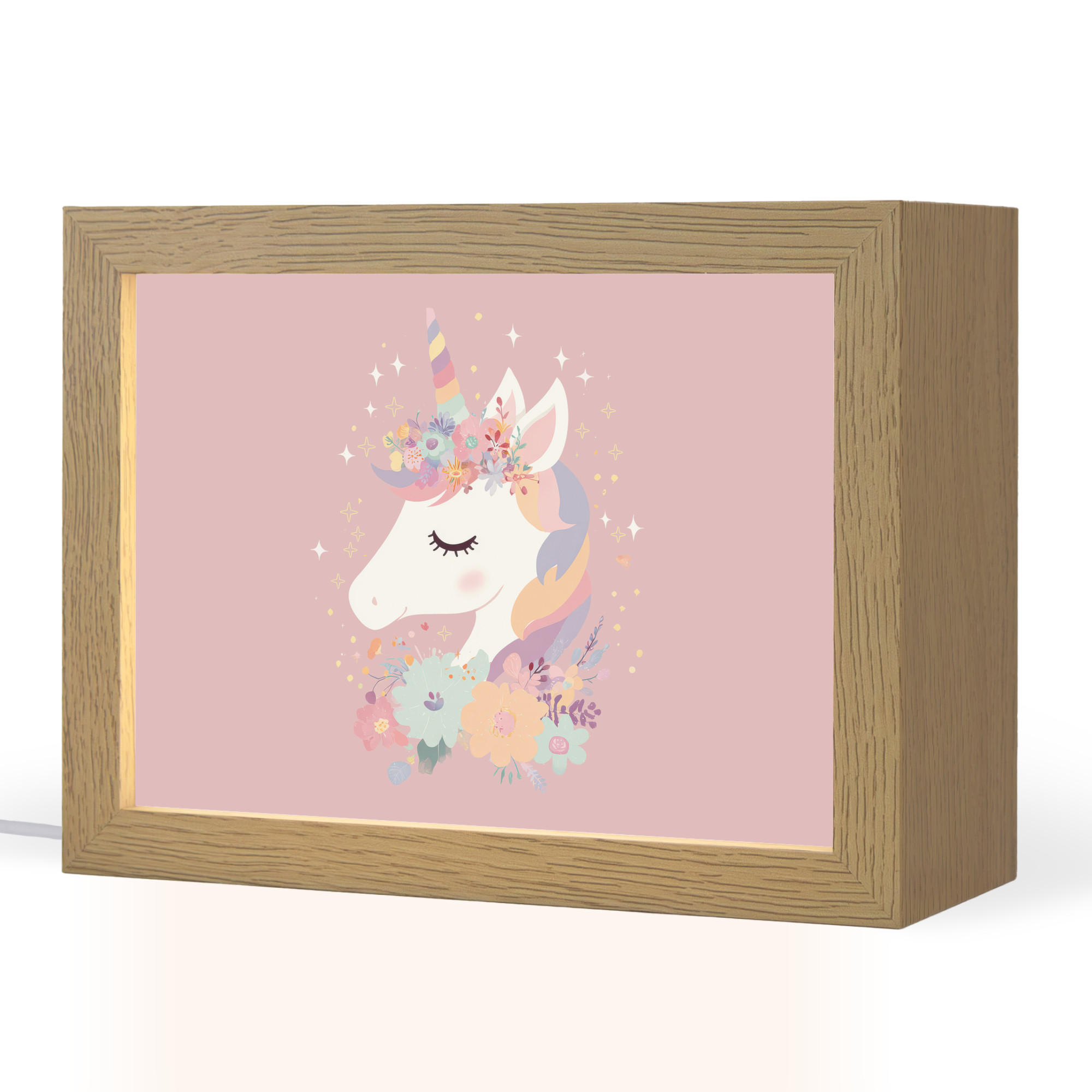 OnlyWow NOČNÍ LAMPIČKA Jednorožec - růžová - květiny 20x15 cm
