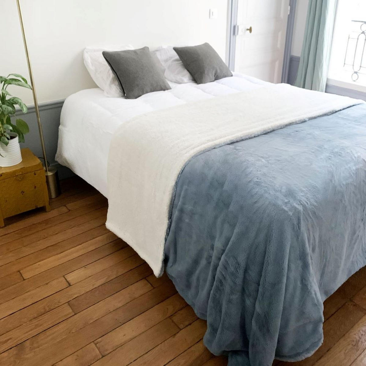 DECKE in Kaninchenoptik 220 x 240 cm, 610 g/m² – Cocoon Blaugrau - Blau, Textil (220/240cm) - LE COMPTOIR DE LA PLAGE