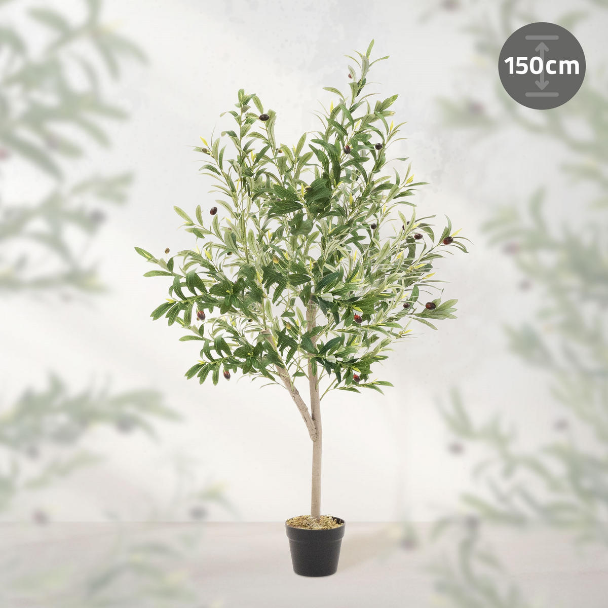 KUNSTPFLANZE Olive - Anthrazit/Grün, Holz/Kunststoff (150cm) - ML-DESIGN