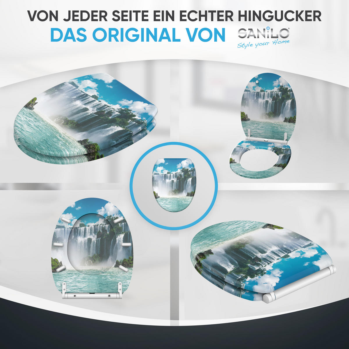 WC-SITZ mit Absenkautomatik & Top Fix Wasserfall - Blau, Holzwerkstoff (37.7/5.5/48cm) - Sanilo