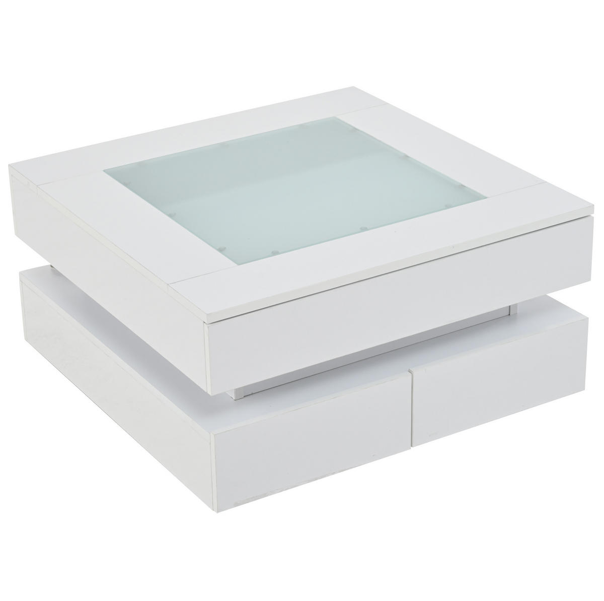 COUCHTISCH 70/70 cm mit LED-Beleuchtung, Glasplatte und 3 Schubladen - Weiß, Holzwerkstoff (70/70/35cm) - BEAOK