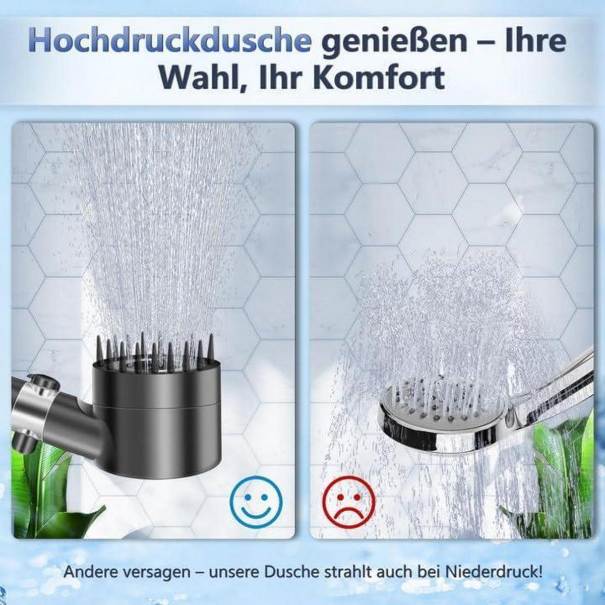 HANDBRAUSE Set mit 1,5 m Schlauch und 2 Filterelementen - Anthrazit, Metall (8/12.7/17cm)