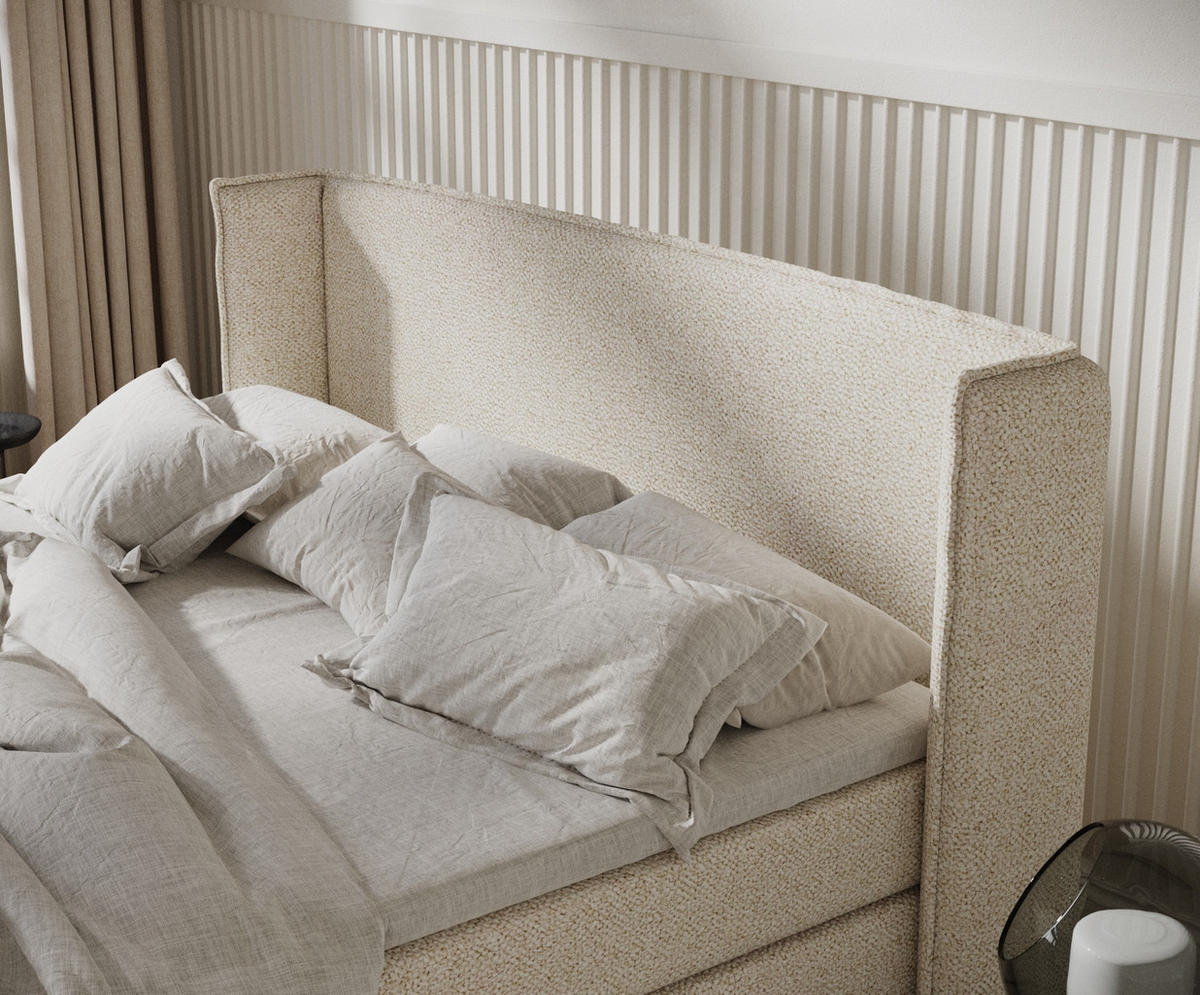 BOXSPRINGBETT Carizzo Creme 160/200 cm mit Matratze und Topper - Creme/Naturfarben, Holz/Holzwerkstoff (160/200cm) - Maison de Reve