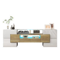 TV-SCHRANK Lowboard Hochglanz Weiß 145cm LED-Beleuchtung Gold Akzenten - Weiß, Holz (38/35/53.59cm) - FLIEKS