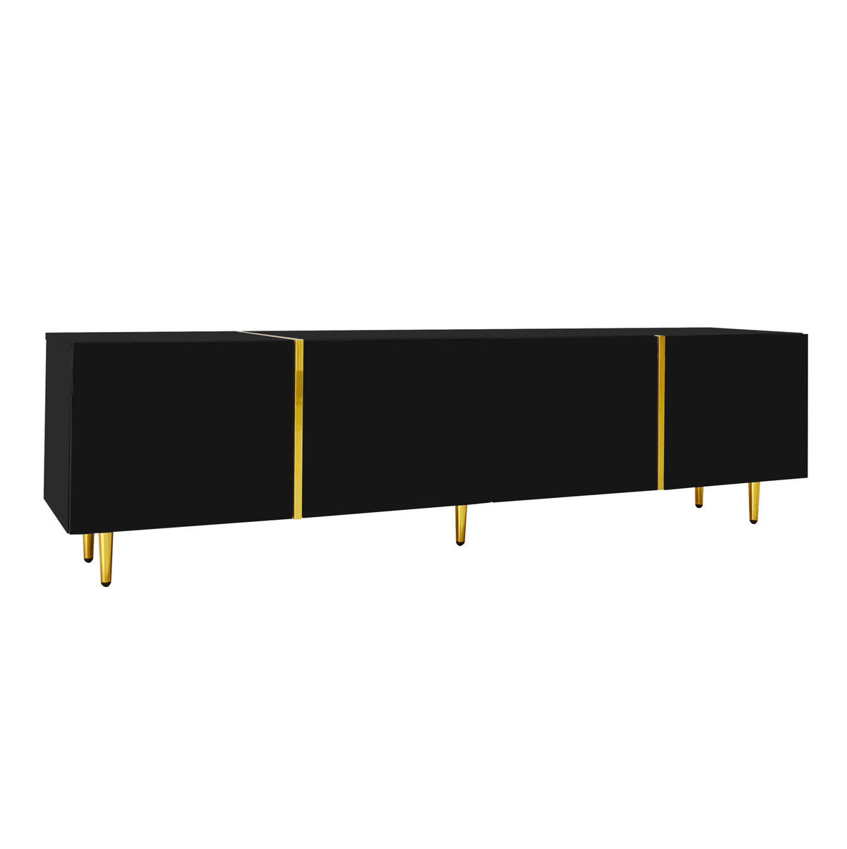 NÍZKA komoda, 170/35/46 cm, MDF čierna vo vysokom lesku so 4 dvierkami - čierna, kompozitné drevo (170/46/35cm) - BEAOK