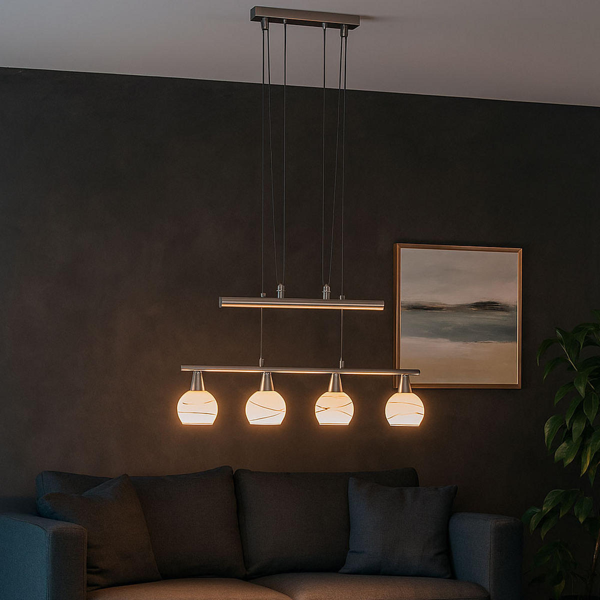 LED HÄNGELAMPE Metall Silber - Silberfarben, Glas (60/10/160cm) - Globo Lighting