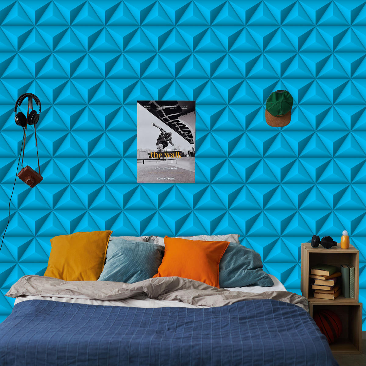 VLIESTAPETE Dreiecke in 3D-Optik – Blau, Türkis – 50x1000 cm - Türkis/Blau, Papier (50/1000cm) - Muralo