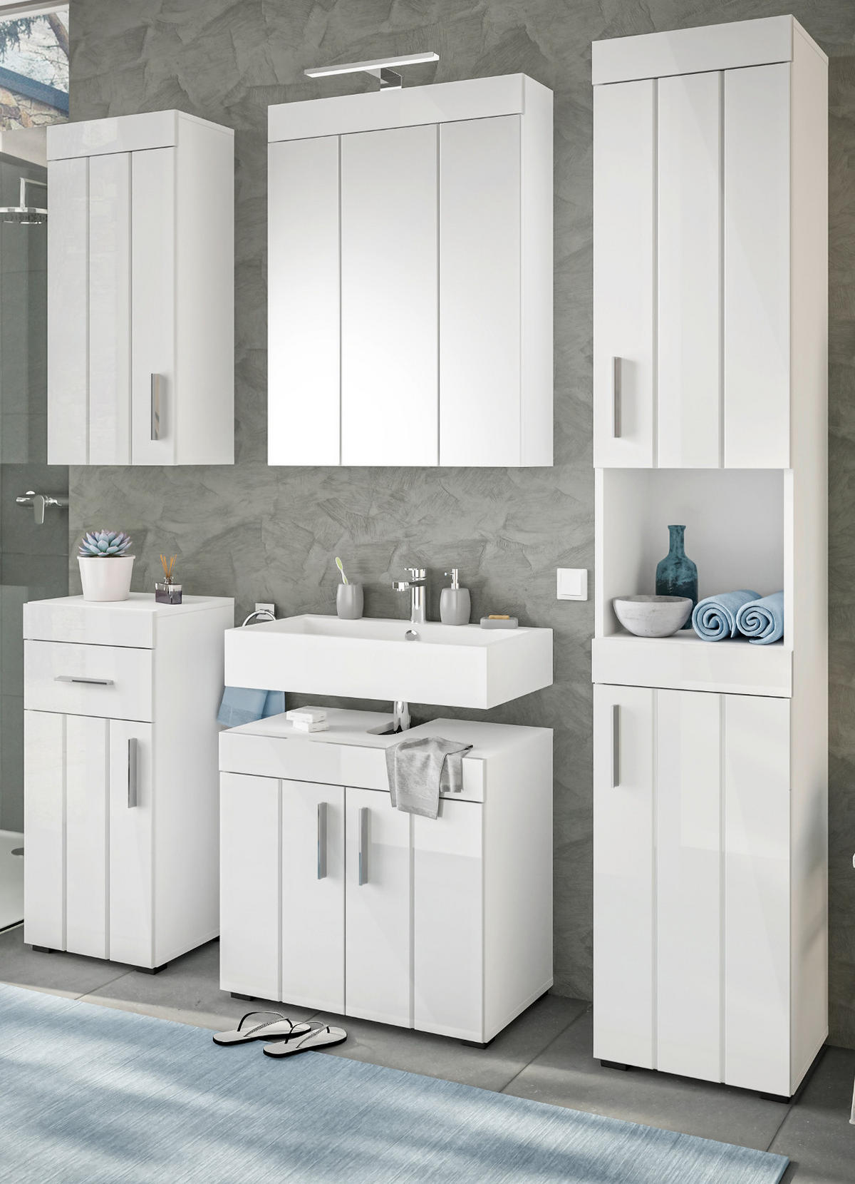 HÄNGESCHRANK weiß Hochglanz 36 cm, Badschrank Türanschlag wechselbar - Weiß Hochglanz/Silberfarben, Holzwerkstoff/Kunststoff (36/79/24cm) - Inn.Furn