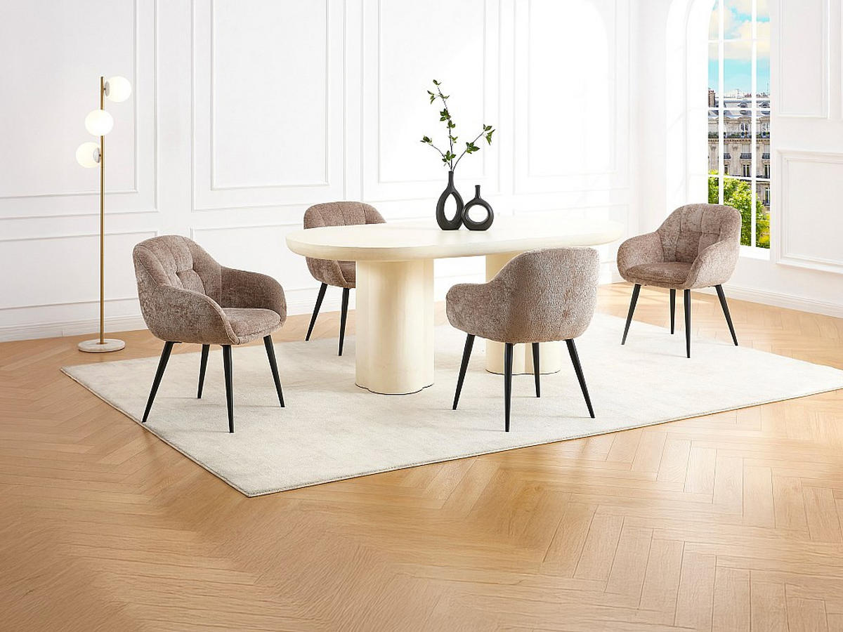 2‑ER Set Stühle mit Armlehnen - Textilstoff & Metall - Taupe - LASSANDRA - Braun, Textil (59/81/59cm) - Vente-Unique