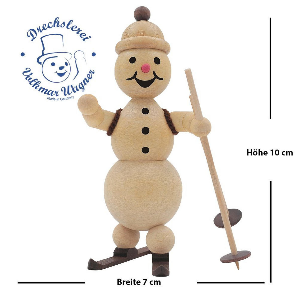 HOLZFIGUR Schneemann Skilehrer 10 cm - Multicolor, Holz (7/10/0.1cm)