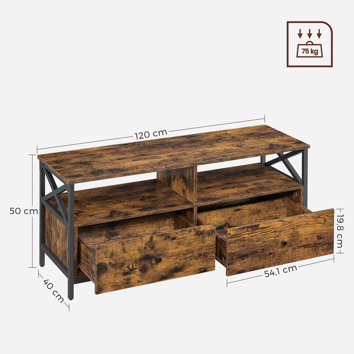TV-SCHRANK Tv-schrank Rustikales Braun/Schwarz 120x40 cm OSKAR Stahlkonstruktion Stabilität - Schwarz, Metall (120/50/40cm)
