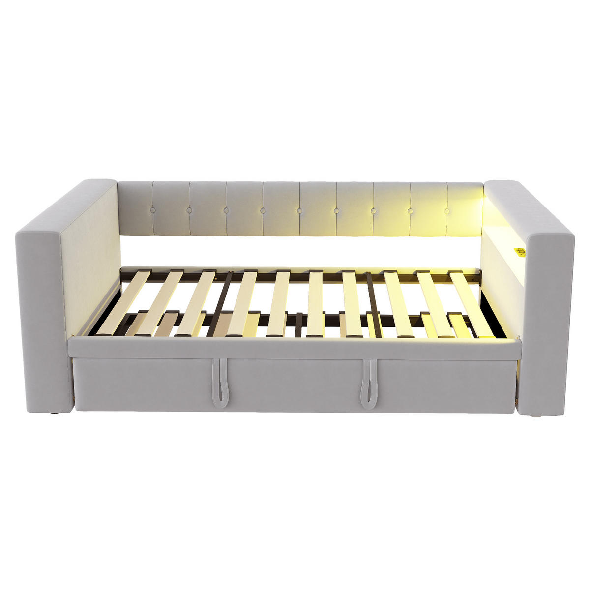 SCHLAFSOFA mit Stauraum und LED 90/180x190 cm Flannelette Hellgrau - Hellgrau, Metall (90/200cm) - Meubliv