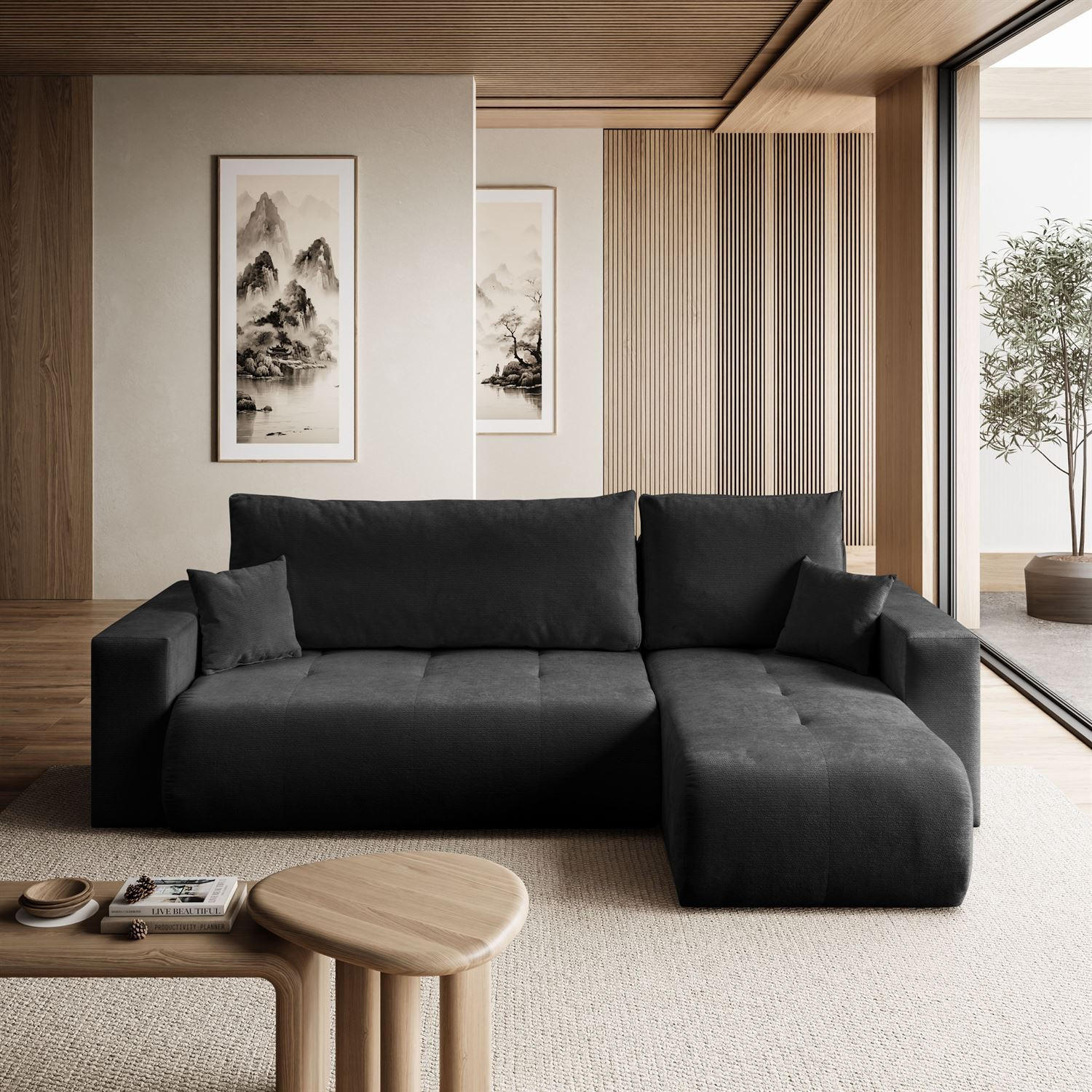 ECKSOFA CLOUD II L mit Schlaffunktion, Vibe 98 - Dunkelgrau, Textil (247/152cm) - Lookway
