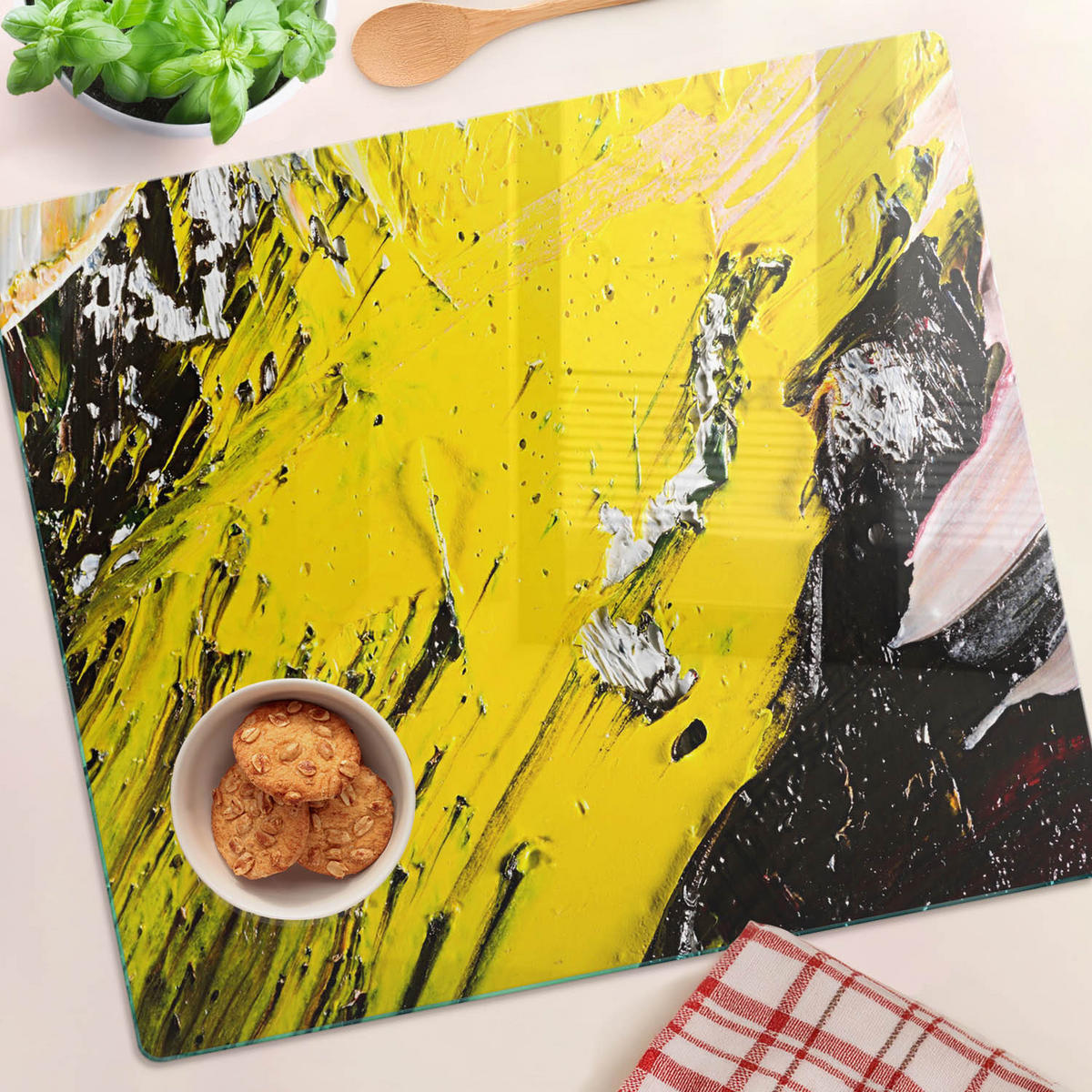 GLASPLATTE 60x52 cm Abstrakte Textur - Gelb, Glas (60/0.4/52cm) - TULUP