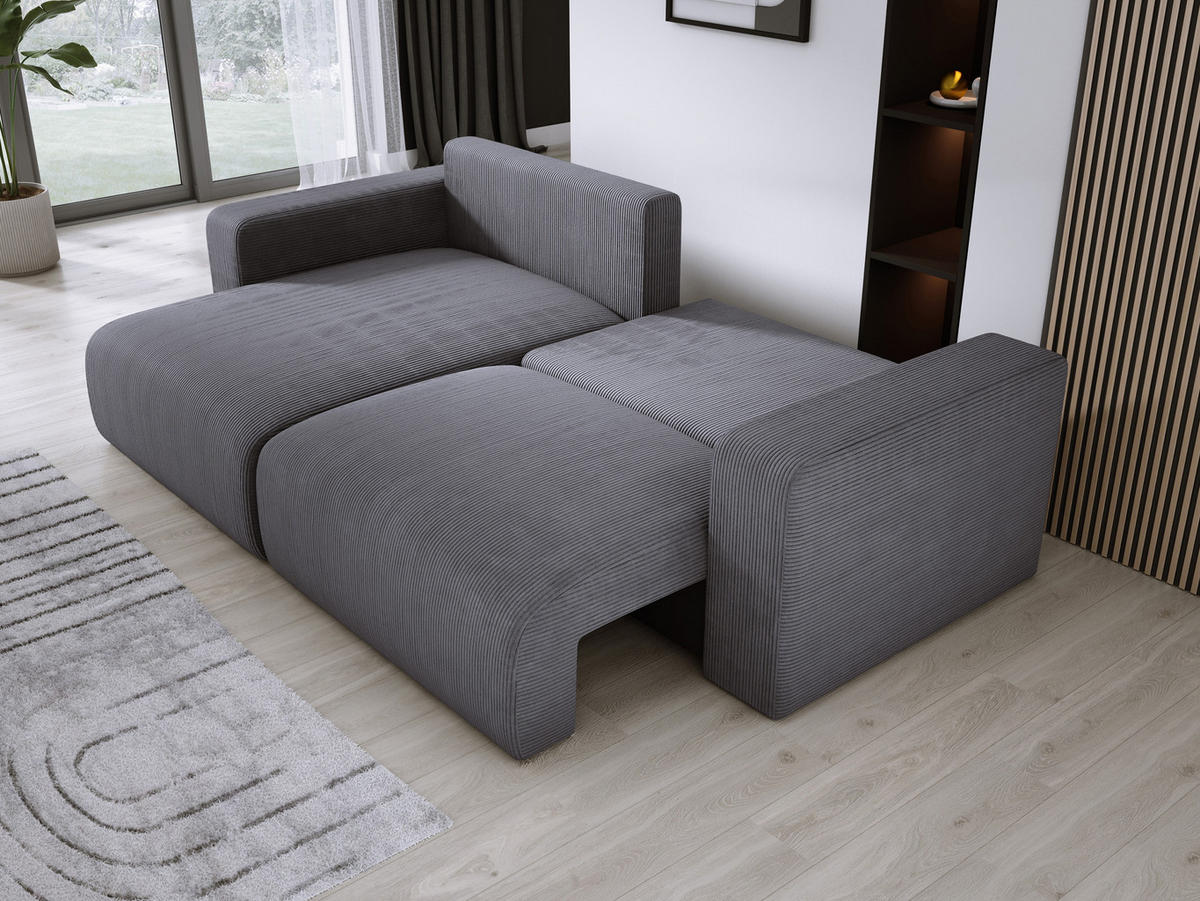 ECKSOFA Carl L-förmig Schlaffunktion und Bettkasten weicher Cordstoff flexibel stellbar lose Rückenkissen freistehend LINKS 143x247x83cm Grey - Grau, Holz/Textil (143/247cm) - DomoHome