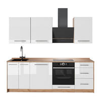 KÖK Fame-Line, Vit högblank/Goldkraft ek, 230 cm, AP Oak - Honungsek/Vit högglans, Träbaserade material (230/206.8/60cm) - Vicco