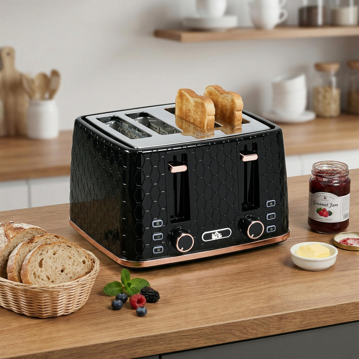 TOASTER für 4 Scheiben Schwarz - Schwarz, Kunststoff (27.6/18.9/29.3cm) - HOMCOM