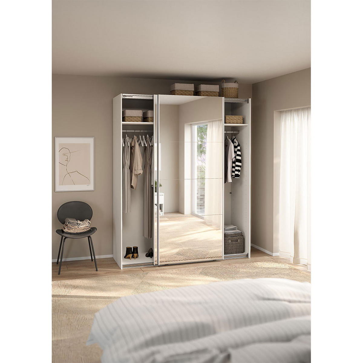 SCHIEBETÜRENSCHRANK, Catania, Weiß, Holzwerkstoff, 179 x 67 x 221 cm - Weiß, Holzwerkstoff (179/221/67cm) - ebuy24