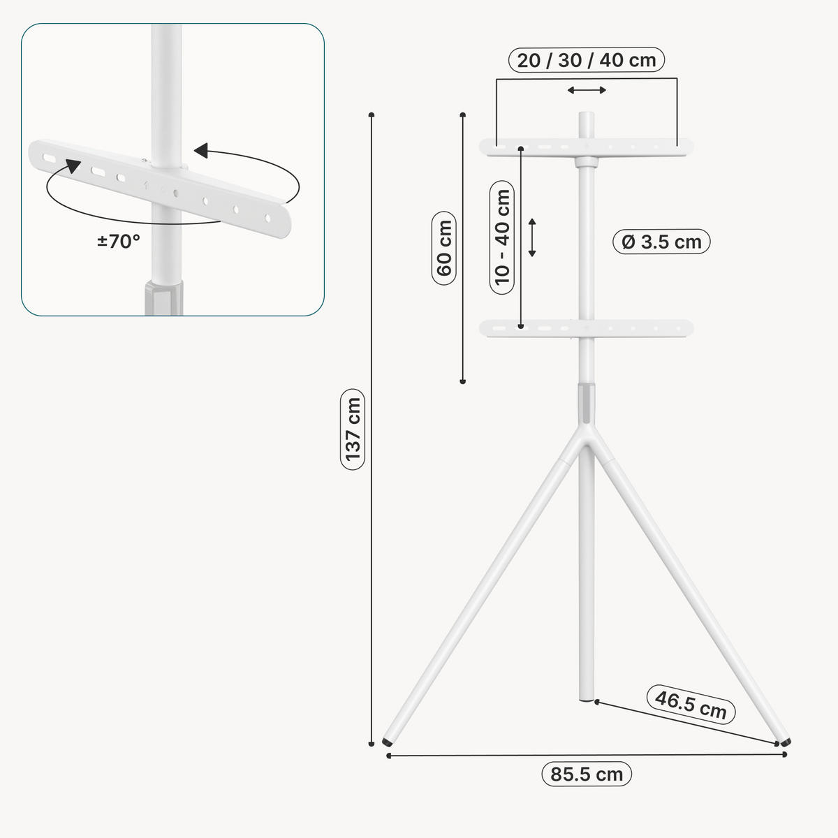 TV-HALTERUNG Valle - Weiß, Kunststoff/Metall (85.5/137/46.5cm) - pro.tec
