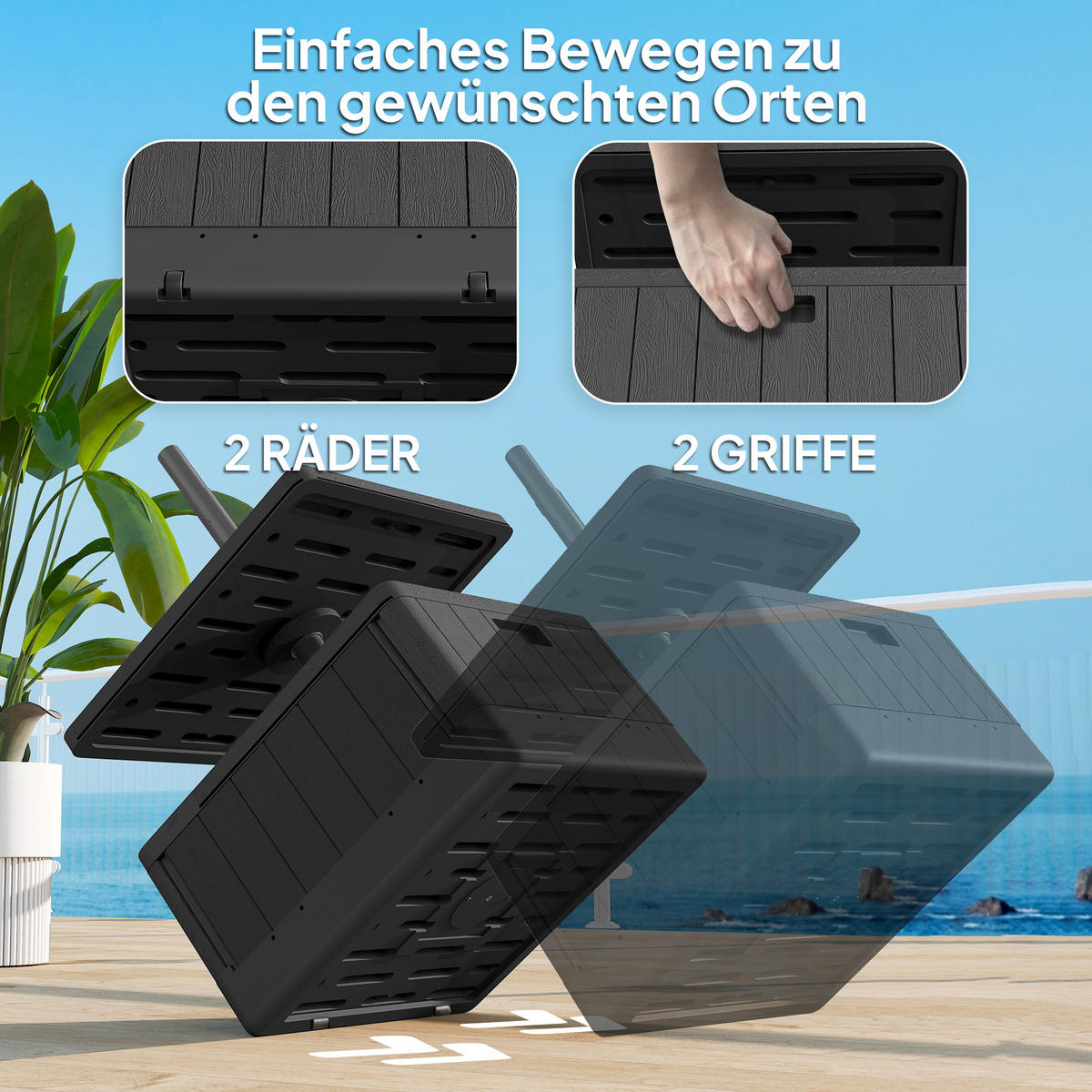 TERRASSENSCHIRMSTÄNDER DE-05508 Mit Tischplatte, befüllbar Schwarz - Schwarz, Metall (53/53cm) - ComfortXL