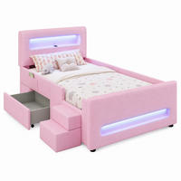 BETT gepolstert mit Schublade und LED 90x200 cm PU Rosa - Pink, Holz (90/200cm) - Meubliv