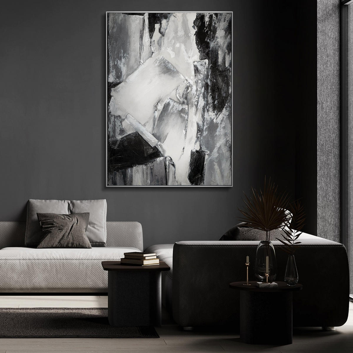 GEMÄLDE Kontrastreiche Reflexionen Schattenfugenrahmen Weiß 140x100 cm - Weiß, Holz (140/100cm) - YS-art gallery