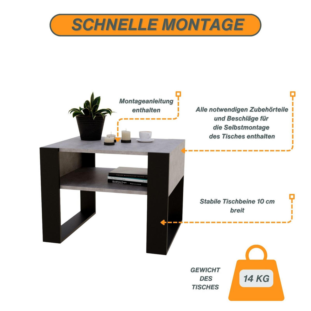 COUCHTISCH Karo65 65/45/53,6 - Dunkelgrau/Schwarz, Holzwerkstoff (53/65/45cm) - RAUMHIRSCH FURNITURE